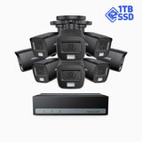 SSDK500 - Kit de surveillance filaire 3K à 8 canaux avec 8 caméras, SSD intégré de 1024 Go, vision nocturne couleur et IR, résolution de 3072*1728, enregistrement jusqu'à 2 semaines, microphone intégré, IP67