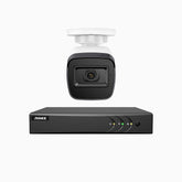 EL200 - Kit de surveillance filaire 1080p à 4 canaux avec 1 caméras, DVR intelligent avec détection humaine et véhicule, vision nocturne infrarouge de 66 pieds, signal de sortie 4-en-1, IP67