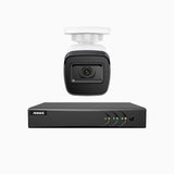EL200 - Kit de surveillance filaire 1080p à 4 canaux avec 1 caméras, DVR intelligent avec détection humaine et véhicule, vision nocturne infrarouge de 66 pieds, signal de sortie 4-en-1, IP67