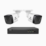 EL200 - Kit de surveillance filaire 1080p à 4 canaux avec 2 caméras, DVR intelligent avec détection humaine et véhicule, vision nocturne infrarouge de 66 pieds, signal de sortie 4-en-1, IP67