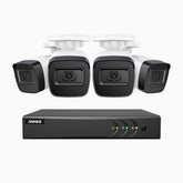 EL200 - Kit de surveillance filaire 1080p à 4 canaux avec 4 caméras, DVR intelligent avec détection humaine et véhicule, vision nocturne infrarouge de 66 pieds, signal de sortie 4-en-1, IP67