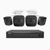 EL200 - Kit de surveillance filaire 1080p à 4 canaux avec 4 caméras, DVR intelligent avec détection humaine et véhicule, vision nocturne infrarouge de 66 pieds, signal de sortie 4-en-1, IP67