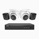 EL200 - Kit de surveillance filaire 1080p à 4 canaux avec 2 caméras bullet et 2 caméra tourelle, DVR intelligent avec détection humaine et véhicule, vision nocturne infrarouge de 66 pieds, signal de sortie 4-en-1, IP67