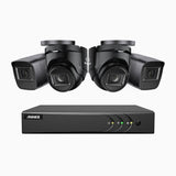 EL200 - Kit de surveillance filaire 1080p à 4 canaux avec 2 caméras bullet et 2 caméra tourelle, DVR intelligent avec détection humaine et véhicule, vision nocturne infrarouge de 66 pieds, signal de sortie 4-en-1, IP67