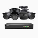 EL200 - Kit de surveillance filaire 1080p à 4 canaux avec 3 caméras bullet et 1 caméra tourelle, DVR intelligent avec détection humaine et véhicule, vision nocturne infrarouge de 66 pieds, signal de sortie 4-en-1, IP67