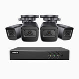 EL200 - Kit de surveillance filaire 1080p à 4 canaux avec 4 caméras, DVR intelligent avec détection humaine et véhicule, vision nocturne infrarouge de 66 pieds, signal de sortie 4-en-1, IP67