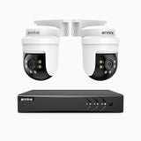 APTK500 - Kit de surveillance filaire 5MP à 4 canaux avec 2 caméras, orientation sur 350° et inclinaison sur 90°, vision nocturne infrarouge à 100 pieds, étanche IP65