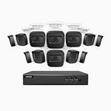 EL200 - Kit de surveillance filaire 1080p à 16 canaux avec 12 caméras, DVR intelligent avec détection humaine et véhicule, vision nocturne infrarouge de 66 pieds, signal de sortie 4-en-1, IP67