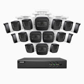 EL200 - Kit de surveillance filaire 1080p à 16 canaux avec 16 caméras, DVR intelligent avec détection humaine et véhicule, vision nocturne infrarouge de 66 pieds, signal de sortie 4-en-1, IP67