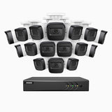 EL200 - Kit de surveillance filaire 1080p à 16 canaux avec 16 caméras, DVR intelligent avec détection humaine et véhicule, vision nocturne infrarouge de 66 pieds, signal de sortie 4-en-1, IP67
