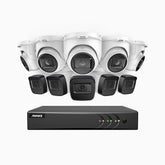 EL200 - Kit de surveillance filaire 1080p à 16 canaux avec 5 caméras bullet et 5 caméra tourelle, DVR intelligent avec détection humaine et véhicule, vision nocturne infrarouge de 66 pieds, signal de sortie 4-en-1, IP67
