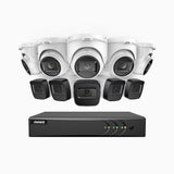 EL200 - Kit de surveillance filaire 1080p à 16 canaux avec 5 caméras bullet et 5 caméra tourelle, DVR intelligent avec détection humaine et véhicule, vision nocturne infrarouge de 66 pieds, signal de sortie 4-en-1, IP67