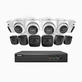 EL200 - Kit de surveillance filaire 1080p à 16 canaux avec 6 caméras bullet et 6 caméra tourelle, DVR intelligent avec détection humaine et véhicule, vision nocturne infrarouge de 66 pieds, signal de sortie 4-en-1, IP67