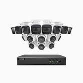 EL200 - Kit de surveillance filaire 1080p à 16 canaux avec 8 caméras bullet et 8 caméra tourelle, DVR intelligent avec détection humaine et véhicule, vision nocturne infrarouge de 66 pieds, signal de sortie 4-en-1, IP67