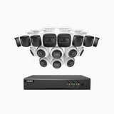 EL200 - Kit de surveillance filaire 1080p à 16 canaux avec 8 caméras bullet et 8 caméra tourelle, DVR intelligent avec détection humaine et véhicule, vision nocturne infrarouge de 66 pieds, signal de sortie 4-en-1, IP67