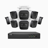 EL200 - Kit de surveillance filaire 1080p à 16 canaux avec 8 caméras, DVR intelligent avec détection humaine et véhicule, vision nocturne infrarouge de 66 pieds, signal de sortie 4-en-1, IP67