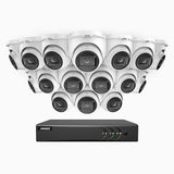 EL200 - Kit de surveillance filaire 1080p à 16 canaux avec 16 caméras, DVR intelligent avec détection humaine et véhicule, vision nocturne infrarouge de 66 pieds, signal de sortie 4-en-1, IP67