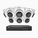 EL200 - Kit de surveillance filaire 1080p à 16 canaux avec 8 caméras, DVR intelligent avec détection humaine et véhicule, vision nocturne infrarouge de 66 pieds, signal de sortie 4-en-1, IP67