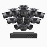 EL200 - Kit de surveillance filaire 1080p à 16 canaux avec 16 caméras, DVR intelligent avec détection humaine et véhicule, vision nocturne infrarouge de 66 pieds, signal de sortie 4-en-1, IP67