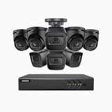 EL200 - Kit de surveillance filaire 1080p à 16 canaux avec 4 caméras bullet et 4 caméra tourelle, DVR intelligent avec détection humaine et véhicule, vision nocturne infrarouge de 66 pieds, signal de sortie 4-en-1, IP67