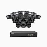 EL200 - Kit de surveillance filaire 1080p à 16 canaux avec 8 caméras bullet et 8 caméra tourelle, DVR intelligent avec détection humaine et véhicule, vision nocturne infrarouge de 66 pieds, signal de sortie 4-en-1, IP67