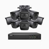 EL200 - Kit de surveillance filaire 1080p à 16 canaux avec 8 caméras, DVR intelligent avec détection humaine et véhicule, vision nocturne infrarouge de 66 pieds, signal de sortie 4-en-1, IP67