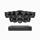 EL200 - Kit de surveillance filaire 1080p à 16 canaux avec 12 caméras, DVR intelligent avec détection humaine et véhicule, vision nocturne infrarouge de 66 pieds, signal de sortie 4-en-1, IP67