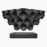 EL200 - Kit de surveillance filaire 1080p à 16 canaux avec 16 caméras, DVR intelligent avec détection humaine et véhicule, vision nocturne infrarouge de 66 pieds, signal de sortie 4-en-1, IP67