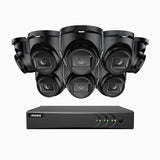 EL200 - Kit de surveillance filaire 1080p à 16 canaux avec 8 caméras, DVR intelligent avec détection humaine et véhicule, vision nocturne infrarouge de 66 pieds, signal de sortie 4-en-1, IP67