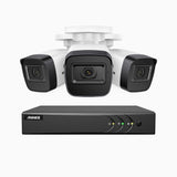 EL200 - Kit de surveillance filaire 1080p à 8 canaux avec 3 caméras, DVR intelligent avec détection humaine et véhicule, vision nocturne infrarouge de 66 pieds, signal de sortie 4-en-1, IP67