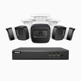 EL200 - Kit de surveillance filaire 1080p à 8 canaux avec 5 caméras, DVR intelligent avec détection humaine et véhicule, vision nocturne infrarouge de 66 pieds, signal de sortie 4-en-1, IP67