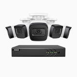 EL200 - Kit de surveillance filaire 1080p à 8 canaux avec 5 caméras, DVR intelligent avec détection humaine et véhicule, vision nocturne infrarouge de 66 pieds, signal de sortie 4-en-1, IP67