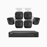 EL200 - Kit de surveillance filaire 1080p à 8 canaux avec 6 caméras, DVR intelligent avec détection humaine et véhicule, vision nocturne infrarouge de 66 pieds, signal de sortie 4-en-1, IP67
