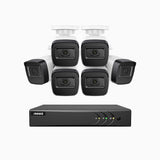 EL200 - Kit de surveillance filaire 1080p à 8 canaux avec 6 caméras, DVR intelligent avec détection humaine et véhicule, vision nocturne infrarouge de 66 pieds, signal de sortie 4-en-1, IP67