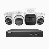 EL200 - Kit de surveillance filaire 1080p à 8 canaux avec 1 caméras bullet et 3 caméra tourelle, DVR intelligent avec détection humaine et véhicule, vision nocturne infrarouge de 66 pieds, signal de sortie 4-en-1, IP67