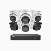 EL200 - Kit de surveillance filaire 1080p à 8 canaux avec 2 caméras bullet et 4 caméra tourelle, DVR intelligent avec détection humaine et véhicule, vision nocturne infrarouge de 66 pieds, signal de sortie 4-en-1, IP67