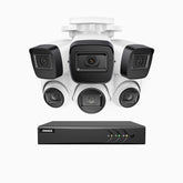 EL200 - Kit de surveillance filaire 1080p à 8 canaux avec 3 caméras bullet et 3 caméra tourelle, DVR intelligent avec détection humaine et véhicule, vision nocturne infrarouge de 66 pieds, signal de sortie 4-en-1, IP67