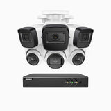EL200 - Kit de surveillance filaire 1080p à 8 canaux avec 3 caméras bullet et 3 caméra tourelle, DVR intelligent avec détection humaine et véhicule, vision nocturne infrarouge de 66 pieds, signal de sortie 4-en-1, IP67
