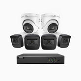 EL200 - Kit de surveillance filaire 1080p à 8 canaux avec 4 caméras bullet et 2 caméra tourelle, DVR intelligent avec détection humaine et véhicule, vision nocturne infrarouge de 66 pieds, signal de sortie 4-en-1, IP67