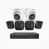 EL200 - Kit de surveillance filaire 1080p à 8 canaux avec 4 caméras bullet et 2 caméra tourelle, DVR intelligent avec détection humaine et véhicule, vision nocturne infrarouge de 66 pieds, signal de sortie 4-en-1, IP67