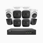 EL200 - Kit de surveillance filaire 1080p à 8 canaux avec 6 caméras bullet et 2 caméra tourelle, DVR intelligent avec détection humaine et véhicule, vision nocturne infrarouge de 66 pieds, signal de sortie 4-en-1, IP67