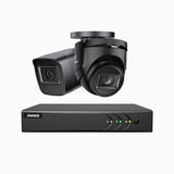 EL200 - Kit de surveillance filaire 1080p à 8 canaux avec 1 caméras bullet et 1 caméra tourelle, DVR intelligent avec détection humaine et véhicule, vision nocturne infrarouge de 66 pieds, signal de sortie 4-en-1, IP67