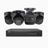 EL200 - Kit de surveillance filaire 1080p à 8 canaux avec 1 caméras bullet et 3 caméra tourelle, DVR intelligent avec détection humaine et véhicule, vision nocturne infrarouge de 66 pieds, signal de sortie 4-en-1, IP67