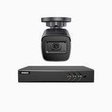 EL200 - Kit de surveillance filaire 1080p à 8 canaux avec 1 caméras, DVR intelligent avec détection humaine et véhicule, vision nocturne infrarouge de 66 pieds, signal de sortie 4-en-1, IP67