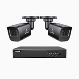 EL200 - Kit de surveillance filaire 1080p à 8 canaux avec 2 caméras, DVR intelligent avec détection humaine et véhicule, vision nocturne infrarouge de 66 pieds, signal de sortie 4-en-1, IP67