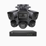EL200 - Kit de surveillance filaire 1080p à 8 canaux avec 3 caméras bullet et 3 caméra tourelle, DVR intelligent avec détection humaine et véhicule, vision nocturne infrarouge de 66 pieds, signal de sortie 4-en-1, IP67