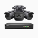 EL200 - Kit de surveillance filaire 1080p à 8 canaux avec 3 caméras, DVR intelligent avec détection humaine et véhicule, vision nocturne infrarouge de 66 pieds, signal de sortie 4-en-1, IP67