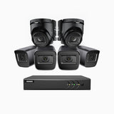 EL200 - Kit de surveillance filaire 1080p à 8 canaux avec 4 caméras bullet et 2 caméra tourelle, DVR intelligent avec détection humaine et véhicule, vision nocturne infrarouge de 66 pieds, signal de sortie 4-en-1, IP67
