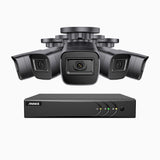 EL200 - Kit de surveillance filaire 1080p à 8 canaux avec 5 caméras, DVR intelligent avec détection humaine et véhicule, vision nocturne infrarouge de 66 pieds, signal de sortie 4-en-1, IP67