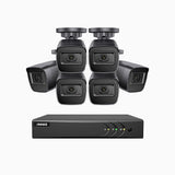 EL200 - Kit de surveillance filaire 1080p à 8 canaux avec 6 caméras, DVR intelligent avec détection humaine et véhicule, vision nocturne infrarouge de 66 pieds, signal de sortie 4-en-1, IP67